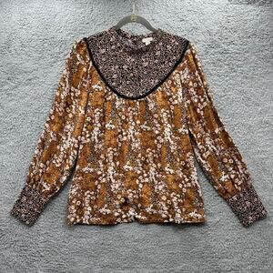 Hinge Small Long Sleeve Blouse Floral Print Buttons in‎ Back Boho Peasant